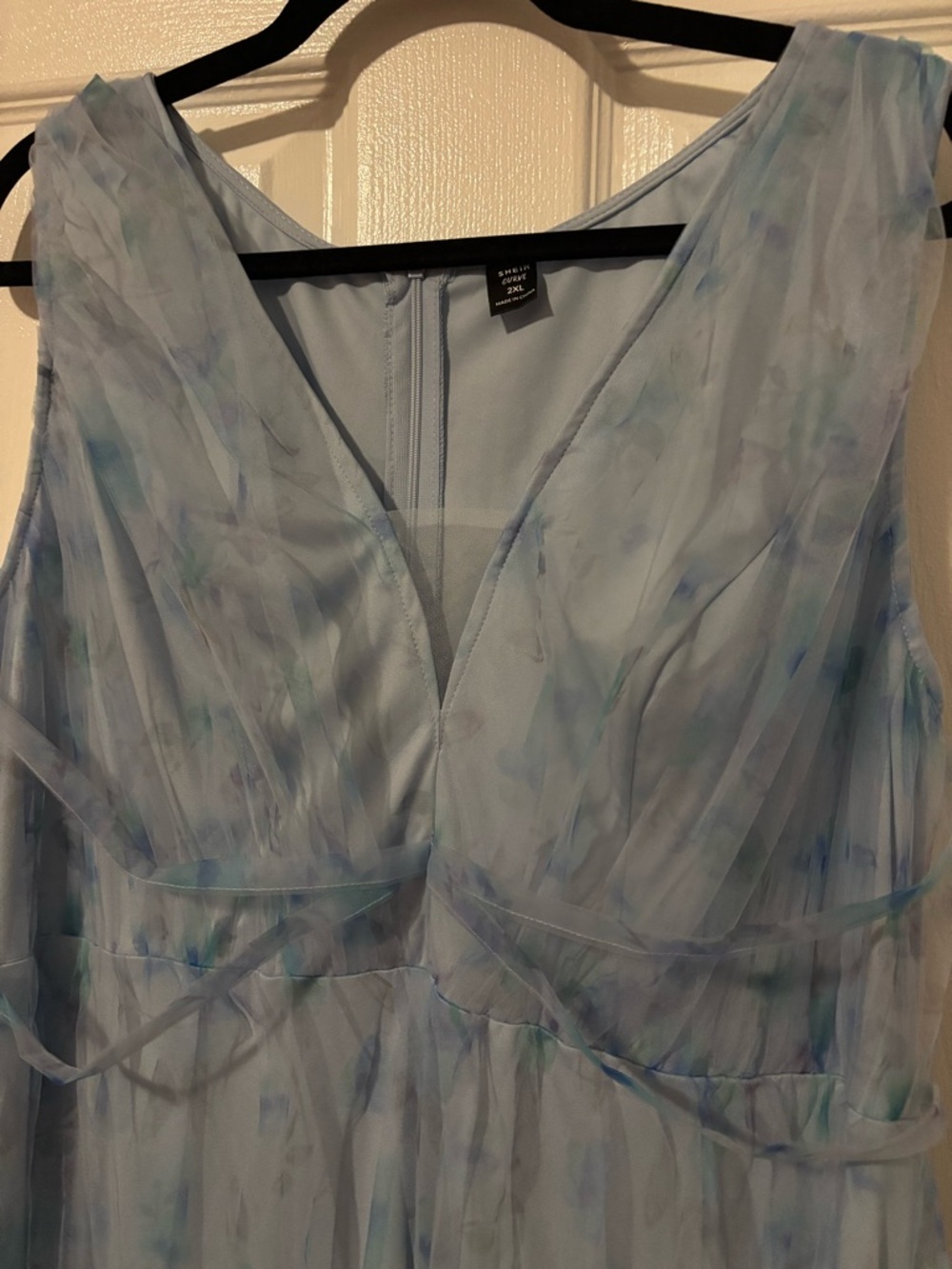 EUC SHEIN Sleeveless Light Blue V-Neck Floral Tulle Maxi Dress - Picture 4 of 6